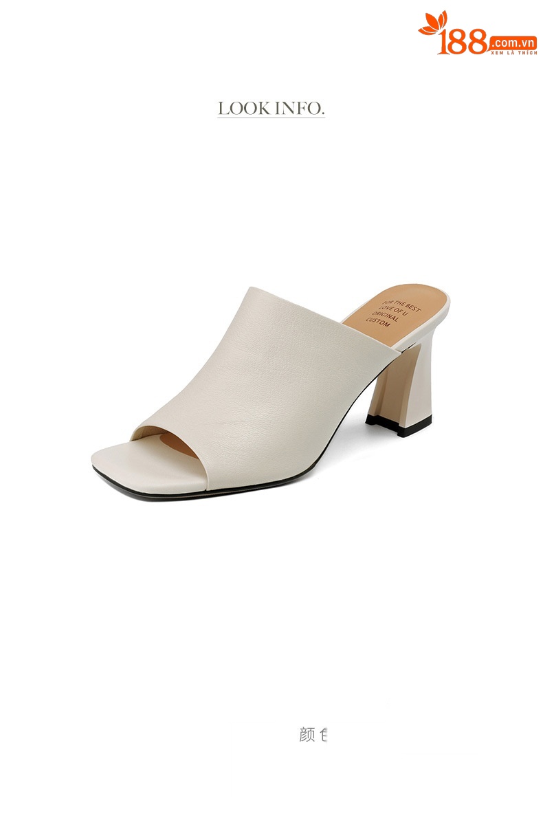 Sandal cao gót nữ hở mũi quai ngang da bò đục lỗ, gót 7 cm — Đen và cao 7 cm chi tiết 2