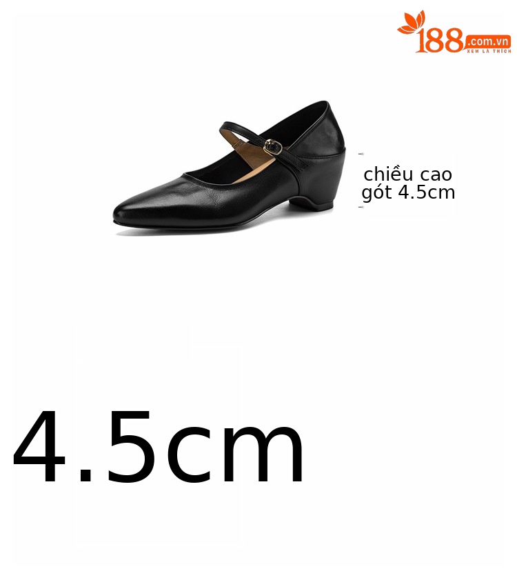 Giày Mary Jane nữ quai ngang có khóa, gót vuông 4,5 cm, mũi nhọn, da bò — đen chi tiết 5