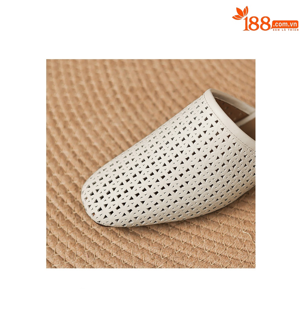 Dép sandal nữ quai chữ V đế bệt da bò mùa xuân hè — đen chi tiết 8
