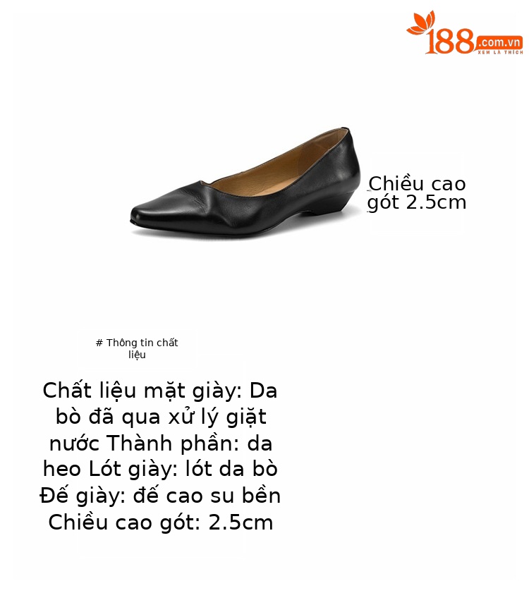 Giày cao gót nữ mũi tròn bít da bò thật cổ thấp phong cách Hàn Quốc — đen chi tiết 4