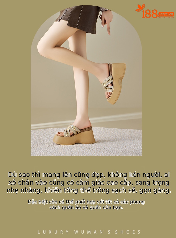 Dép sandal nữ xỏ ngón đế bệt phong cách trẻ trung, gót 10 cm — màu vàng, màu trắng chi tiết 2