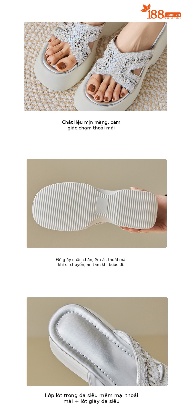 Dép sandal nữ xỏ ngón đế bệt phong cách trẻ trung, gót 10 cm — màu vàng, màu trắng chi tiết 4