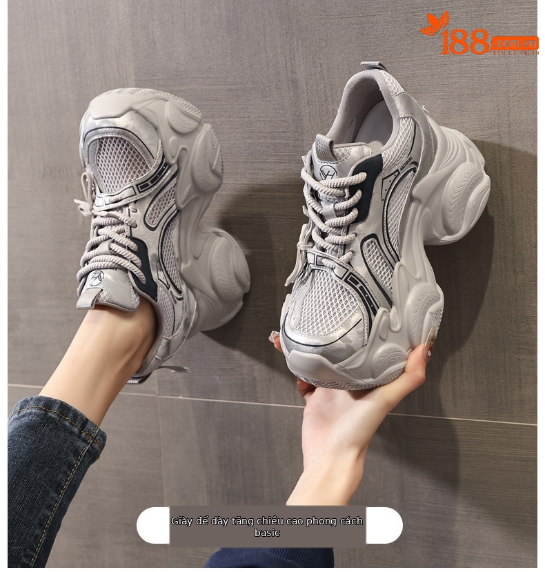 Giày sneaker nữ đế dày tăng chiều cao lưới thoáng khí phong cách giày bố — màu trắng chi tiết 1