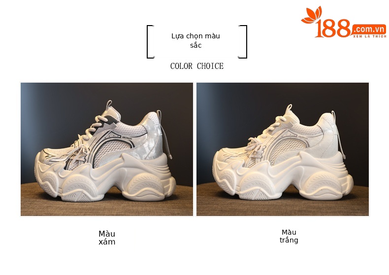 Giày sneaker nữ đế dày tăng chiều cao lưới thoáng khí phong cách giày bố — màu trắng chi tiết 2