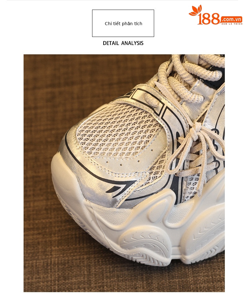 Giày sneaker nữ đế dày tăng chiều cao lưới thoáng khí phong cách giày bố — màu trắng chi tiết 7