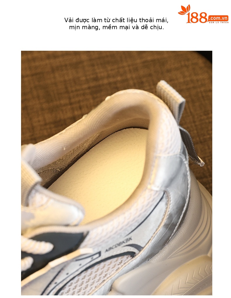 Giày sneaker nữ đế dày tăng chiều cao lưới thoáng khí phong cách giày bố — màu trắng chi tiết 8