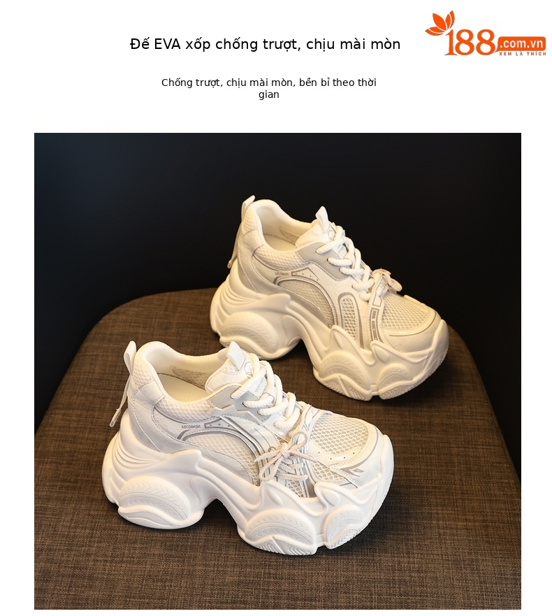 Giày sneaker nữ đế dày tăng chiều cao lưới thoáng khí phong cách giày bố — màu trắng chi tiết 10