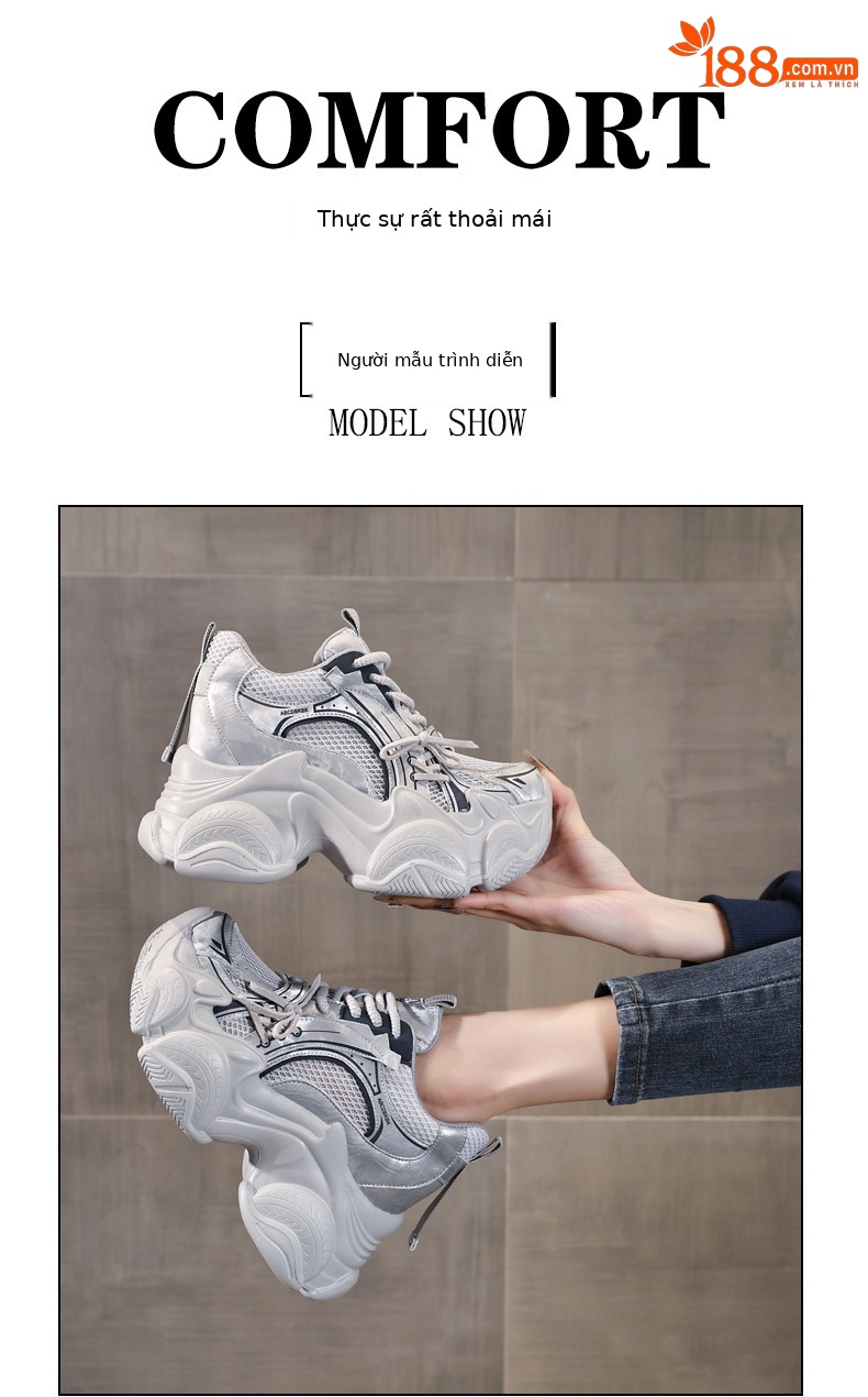 Giày sneaker nữ đế dày tăng chiều cao lưới thoáng khí phong cách giày bố — màu trắng chi tiết 11