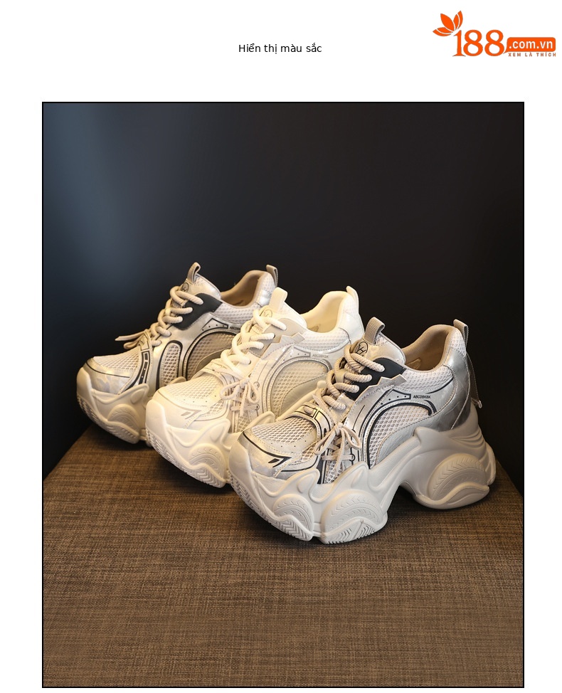 Giày sneaker nữ đế dày tăng chiều cao lưới thoáng khí phong cách giày bố — màu trắng chi tiết 18