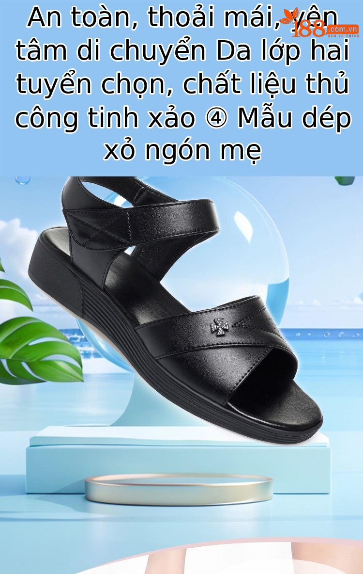 Sandal nữ da thật đế bệt hở mũi phong cách đơn giản — màu đen chi tiết 1