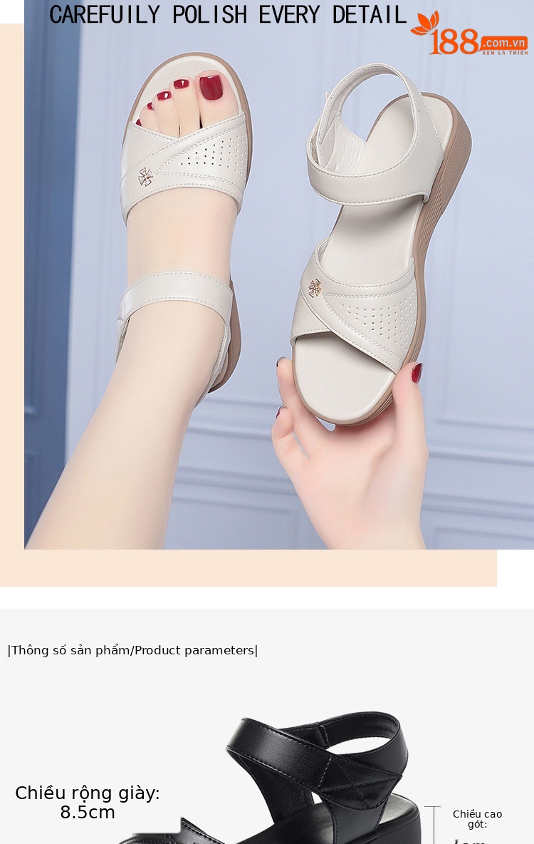 Sandal nữ da thật đế bệt hở mũi phong cách đơn giản — màu đen chi tiết 3