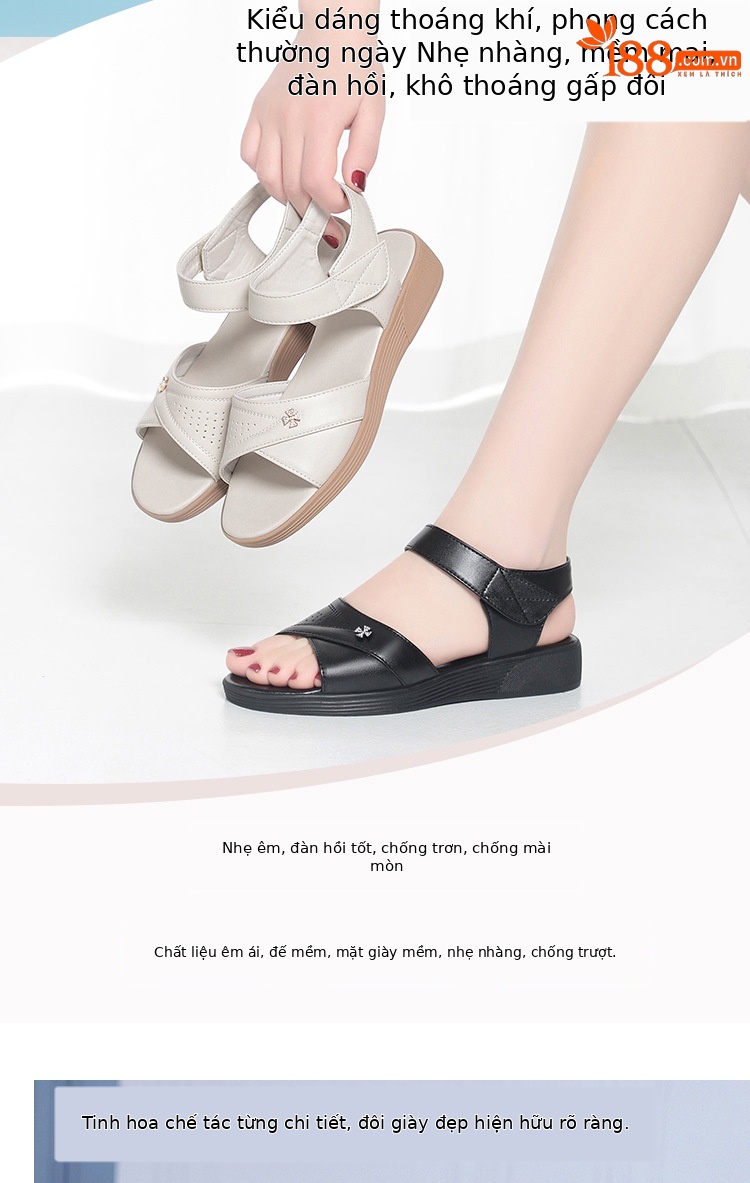 Sandal nữ da thật đế bệt hở mũi phong cách đơn giản — màu đen chi tiết 2