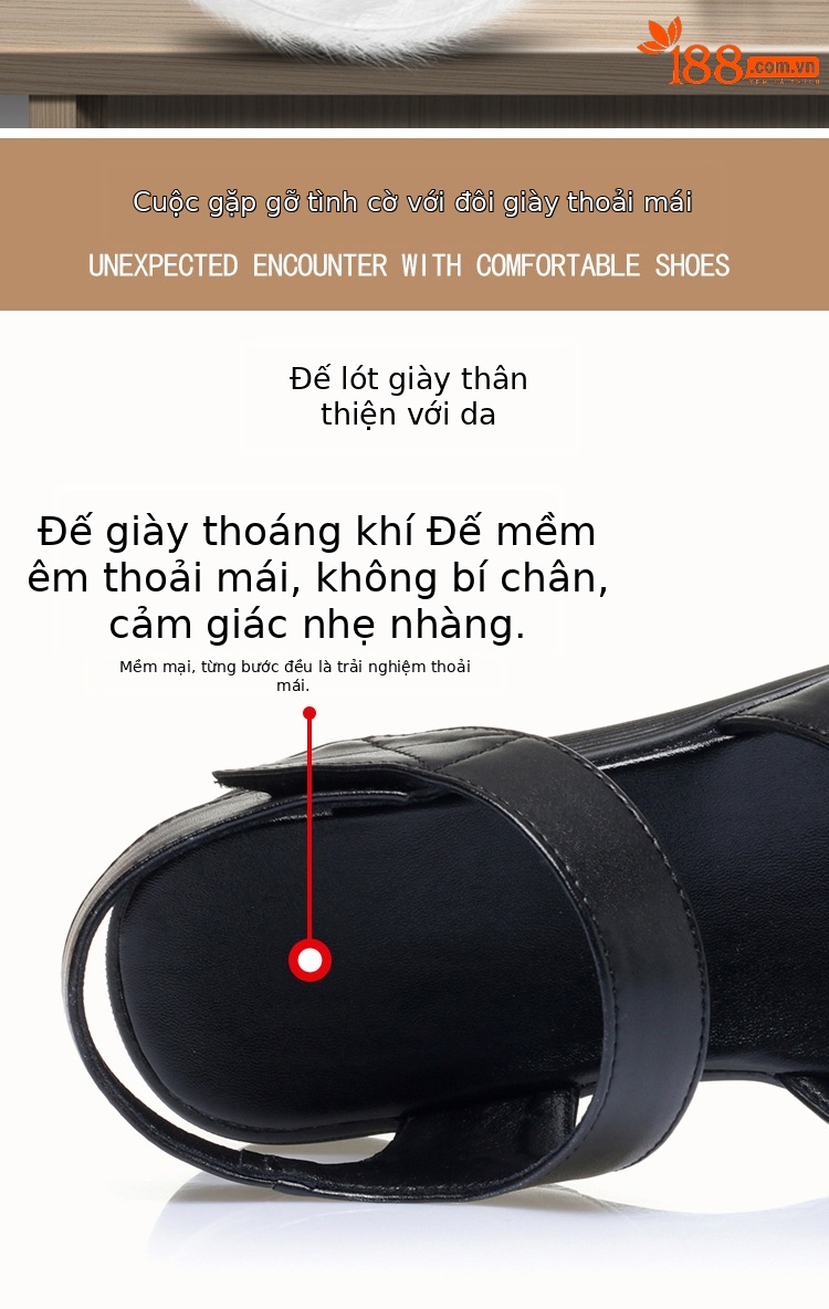 Sandal nữ da thật đế bệt hở mũi phong cách đơn giản — màu đen chi tiết 5
