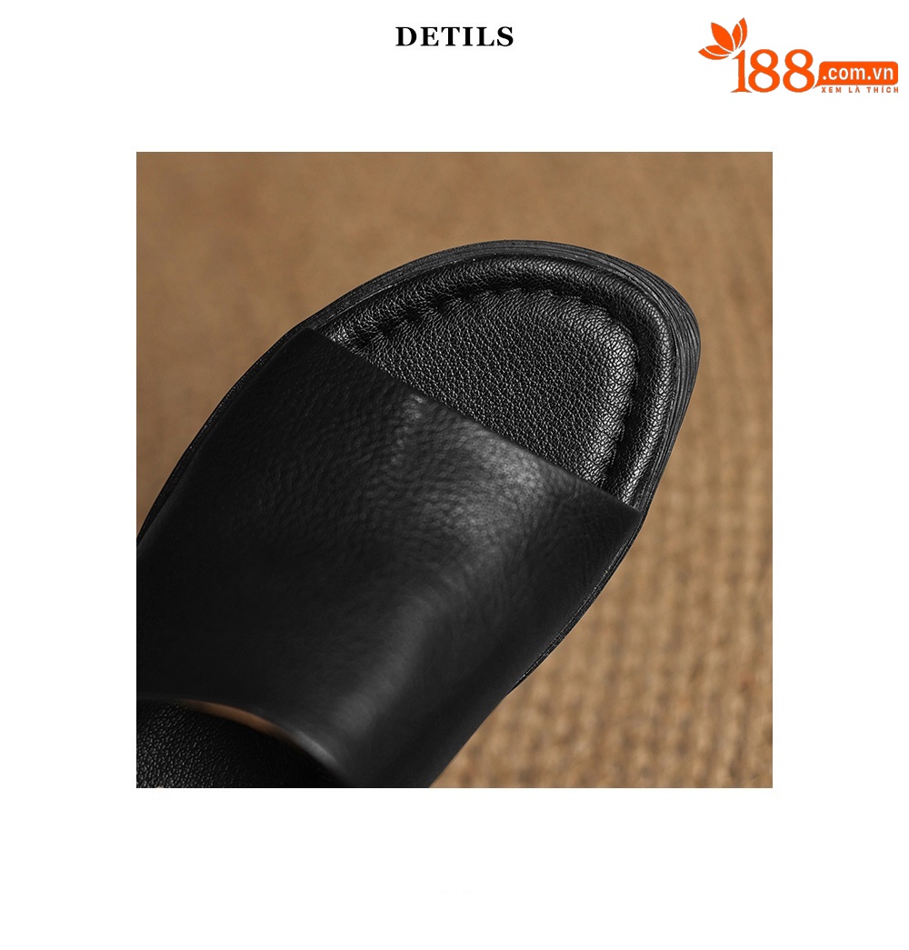 Sandal hở mũi nữ gót thấp da dê mũi vuông quai ngang — màu nâu chi tiết 23