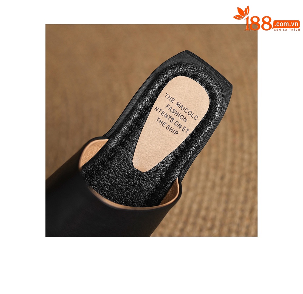 Sandal hở mũi nữ gót thấp da dê mũi vuông quai ngang — màu nâu chi tiết 24