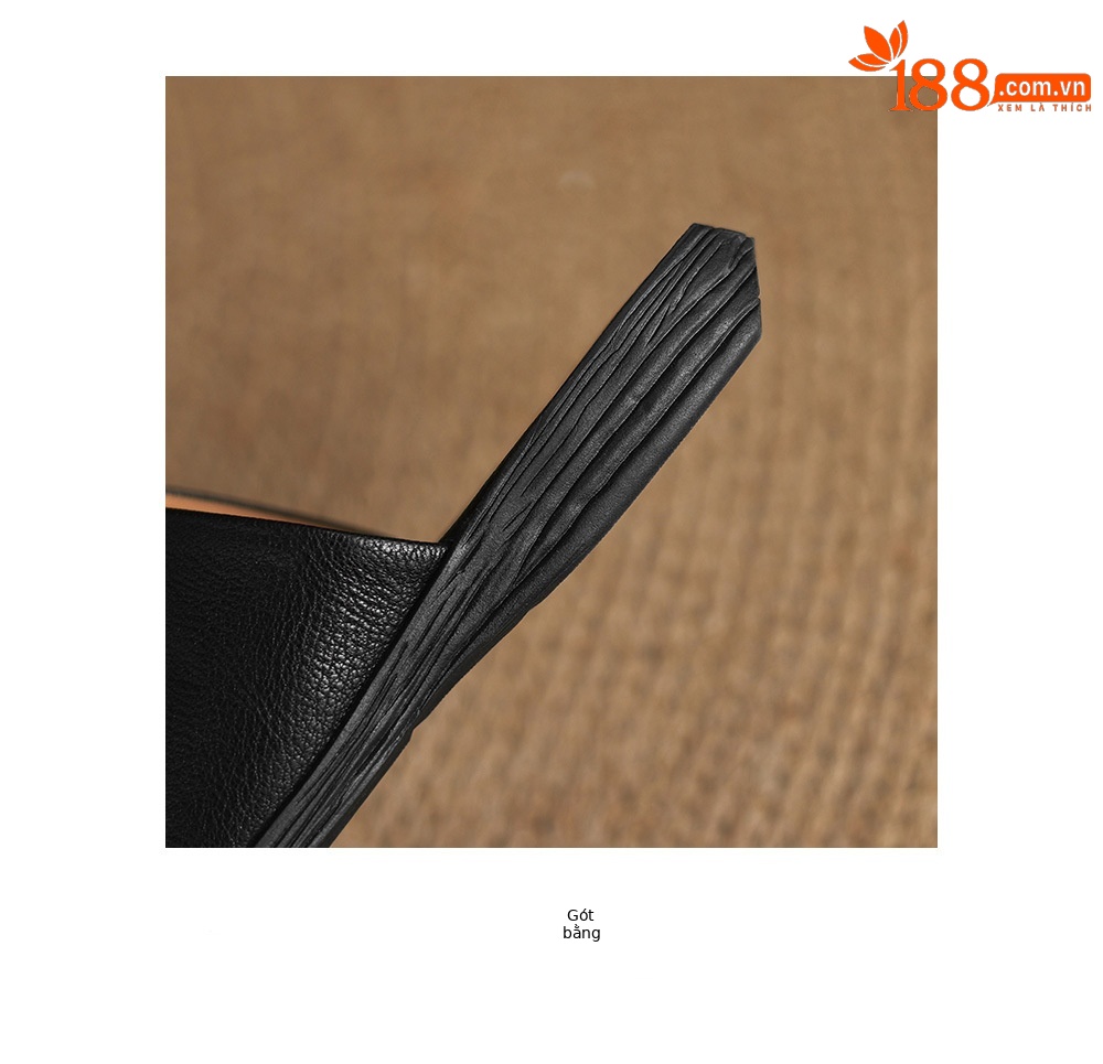 Sandal hở mũi nữ gót thấp da dê mũi vuông quai ngang — màu nâu chi tiết 25