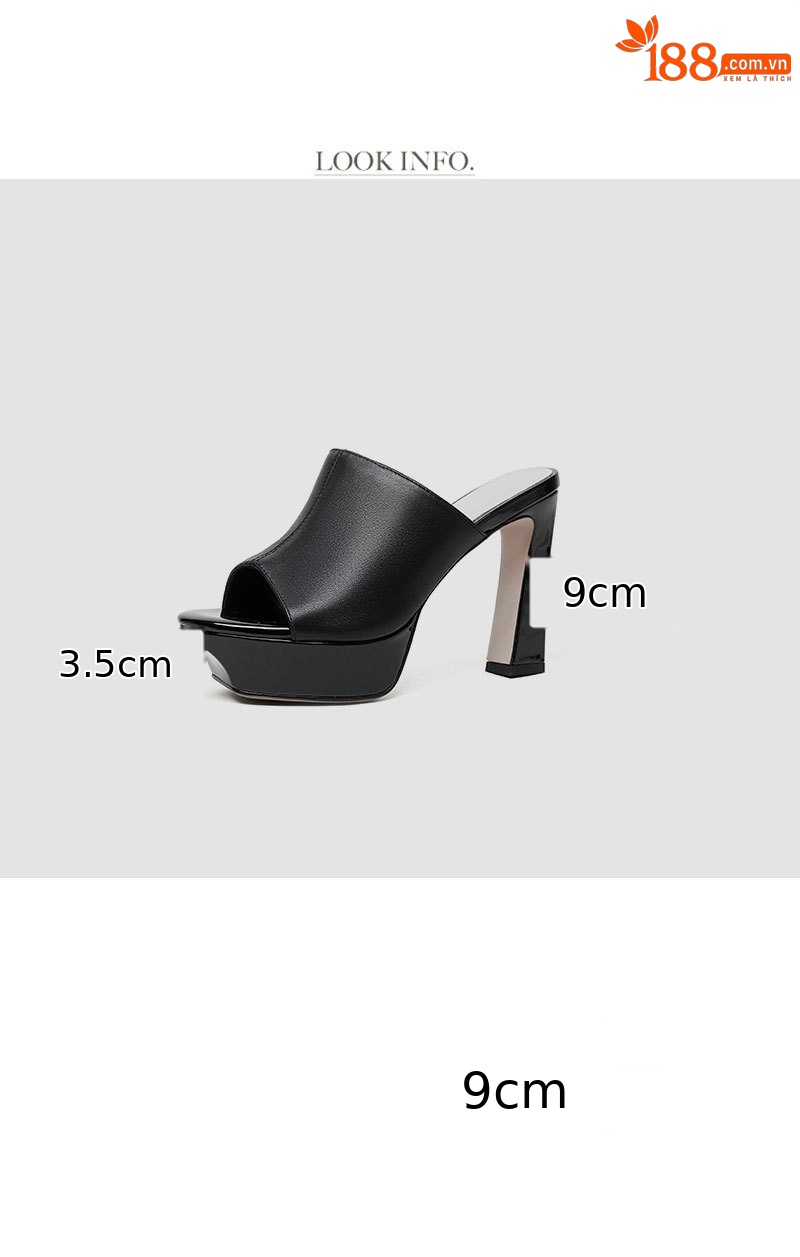 Sandal cao gót nữ quai ngang hở mũi gót 9 cm — đen chi tiết 3