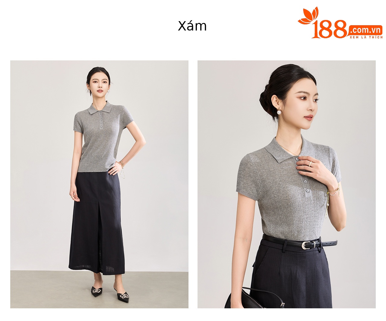 Áo len nữ cổ tròn dệt kim sợi lanh phối lỗ đi làm — màu xanh navy chi tiết 17