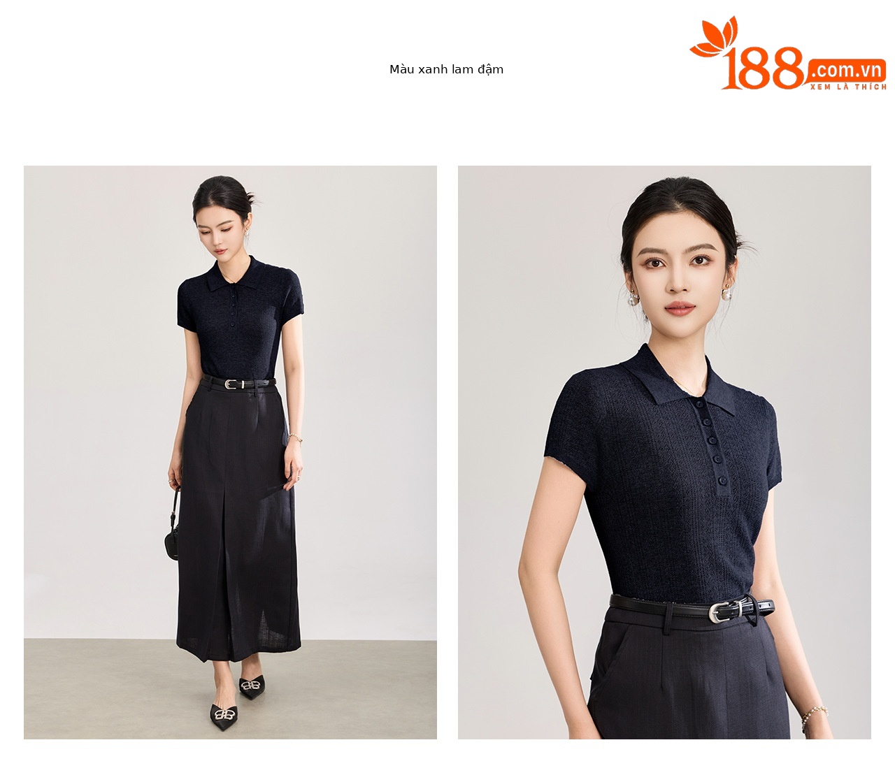 Áo len nữ cổ tròn dệt kim sợi lanh phối lỗ đi làm — màu xanh navy chi tiết 23