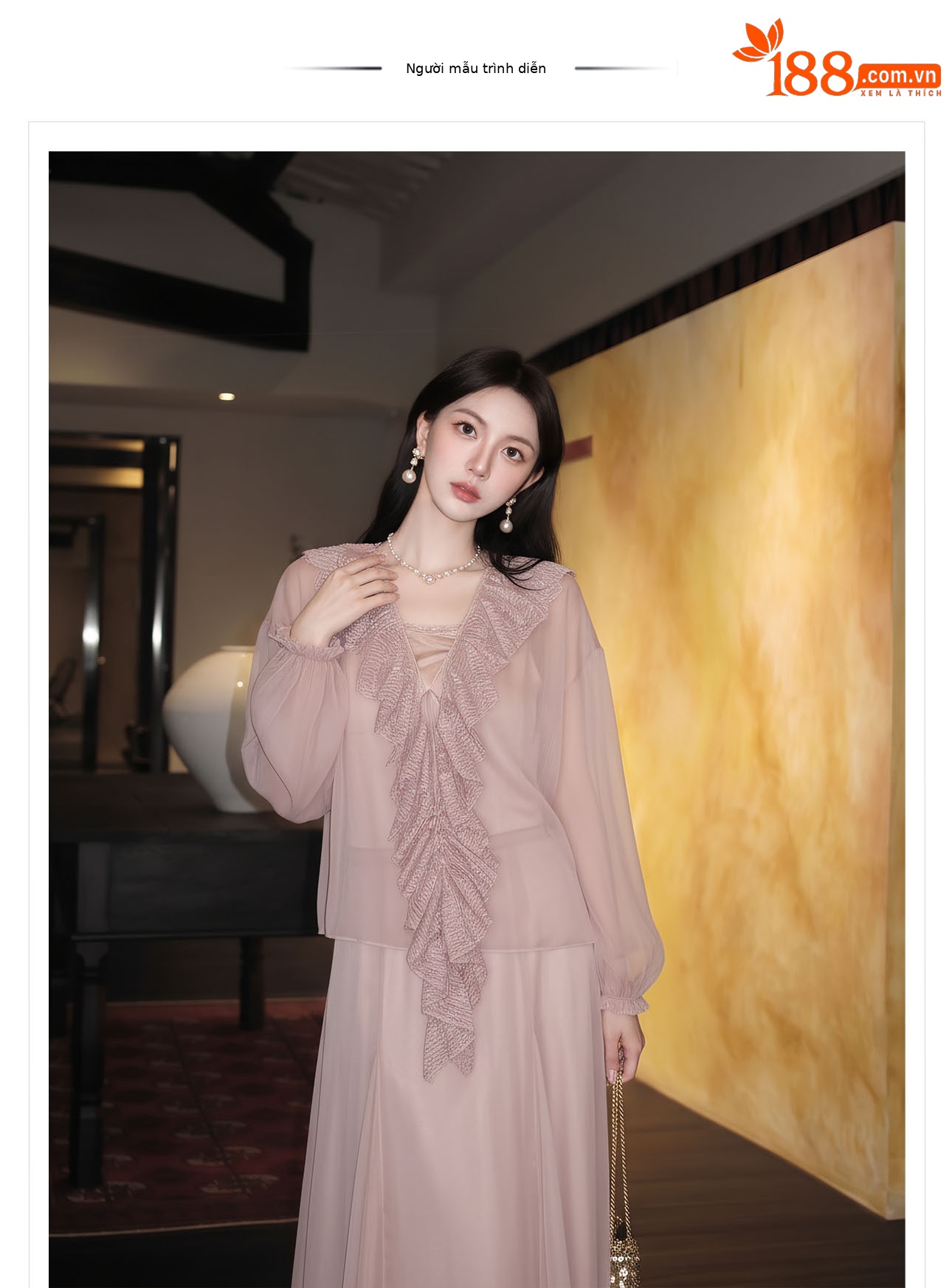 Bộ váy áo sơ mi nữ tay bèo ren + chân váy chữ A xòe phong cách tân cổ điển — Trang chủ, bộ đồ, nửa váy chi tiết 1