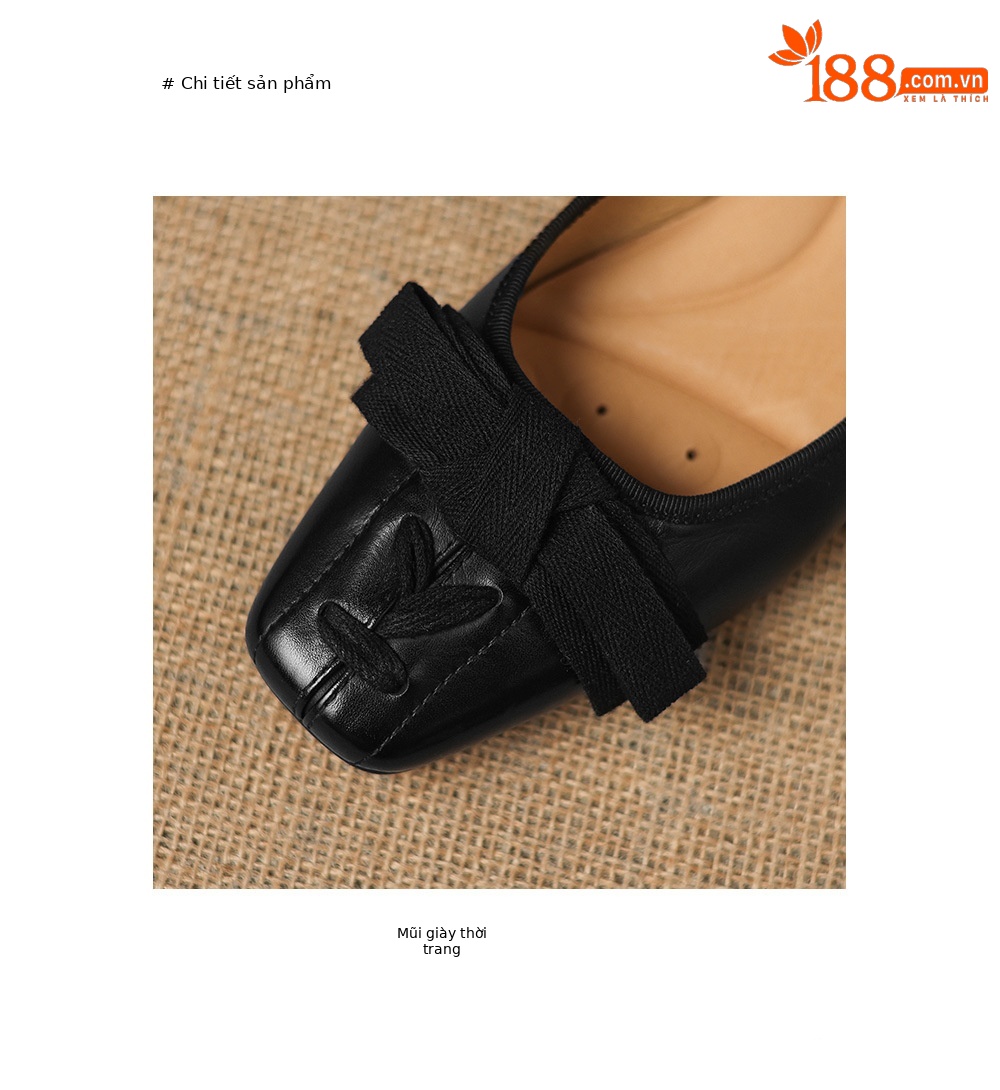 Giày da nữ mũi vuông cổ điển gót thấp phong cách vintage — đen chi tiết 3