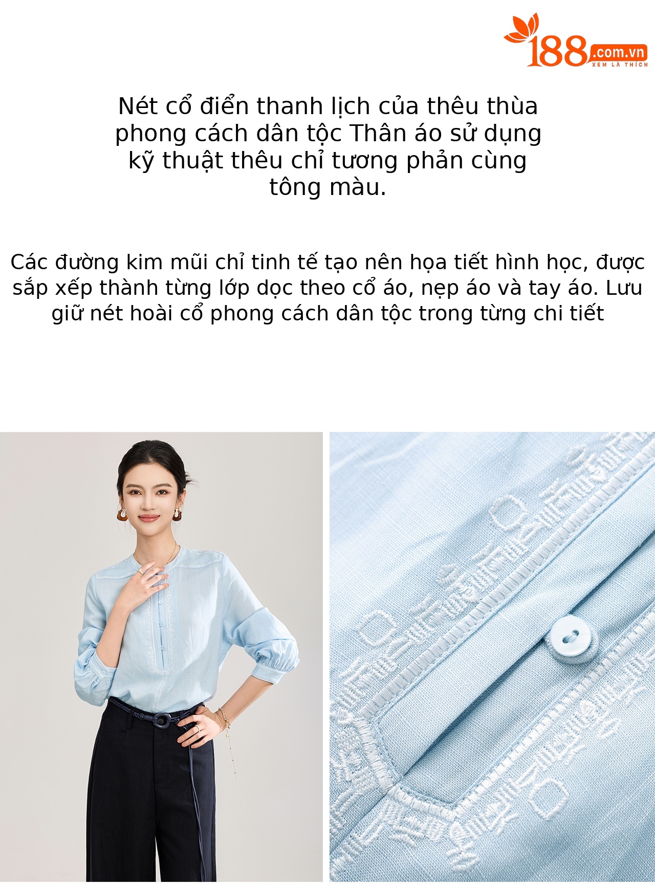 Áo sơ mi nữ chất liệu linen phối màu tay ngắn phong cách Pháp — màu xanh nhạt chi tiết 8