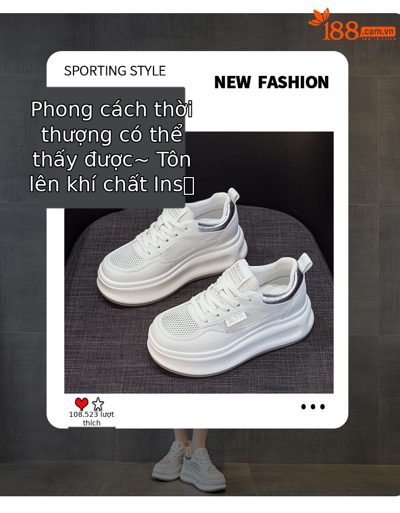 Giày sneaker nữ đế dày da PU trắng phong cách thể thao — Bạc 5056, Vàng 5056 chi tiết 3