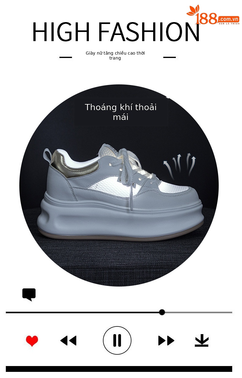 Giày sneaker nữ đế dày da PU trắng phong cách thể thao — Bạc 5056, Vàng 5056 chi tiết 5