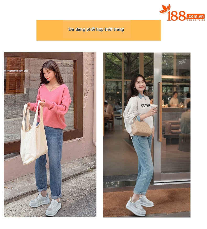 Giày sneaker nữ đế dày da PU trắng phong cách thể thao — Bạc 5056, Vàng 5056 chi tiết 6