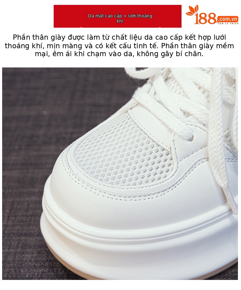 Giày sneaker nữ đế dày da PU trắng phong cách thể thao — Bạc 5056, Vàng 5056 chi tiết 7