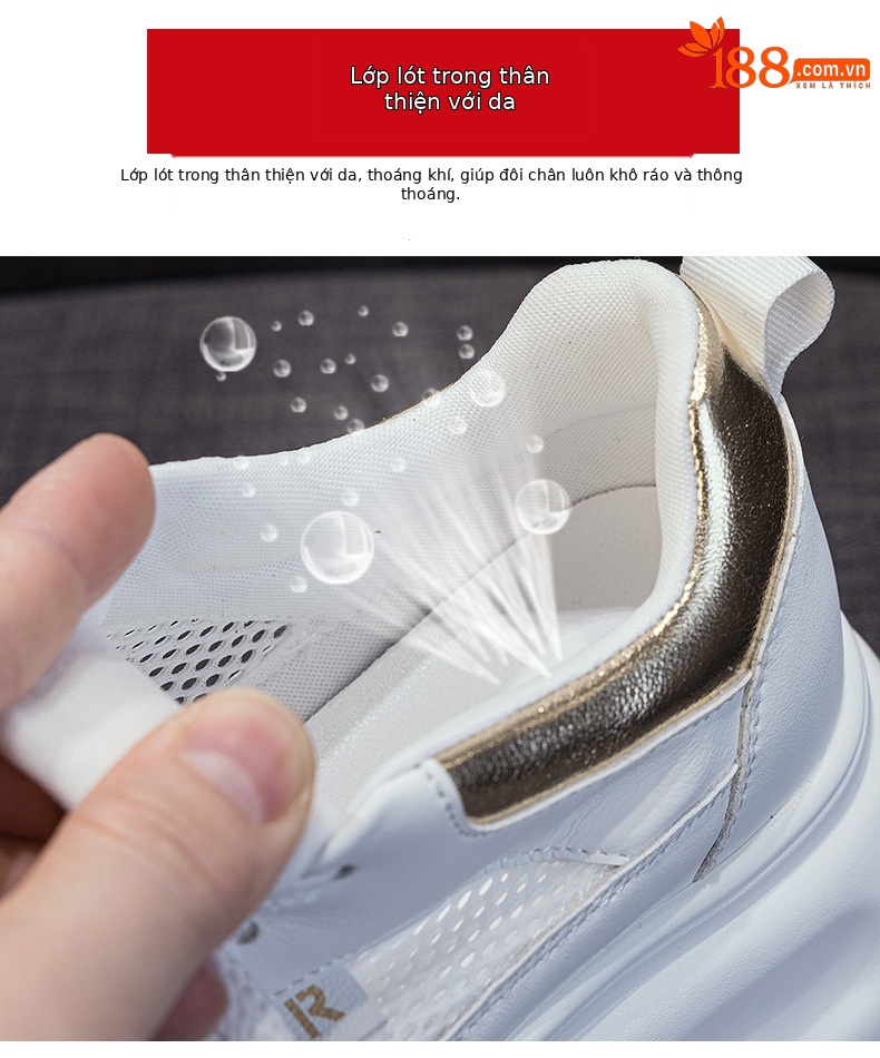 Giày sneaker nữ đế dày da PU trắng phong cách thể thao — Bạc 5056, Vàng 5056 chi tiết 8