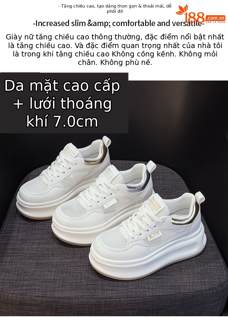 Giày sneaker nữ đế dày da PU trắng phong cách thể thao — Bạc 5056, Vàng 5056 chi tiết 2