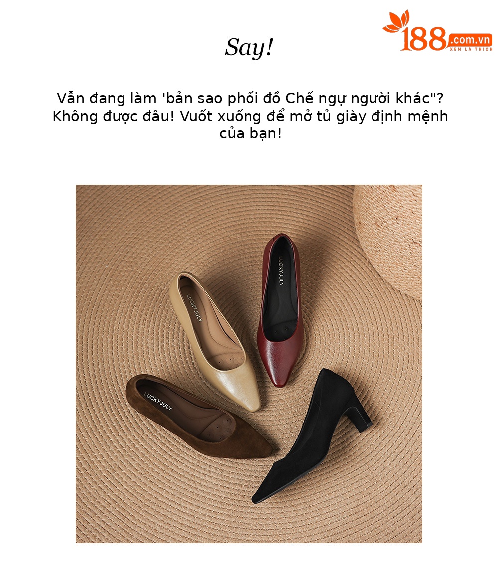 Giày cao gót nữ mũi tròn bít da dê quai một chữ khóa, gót 6 cm — màu nâu chi tiết 3