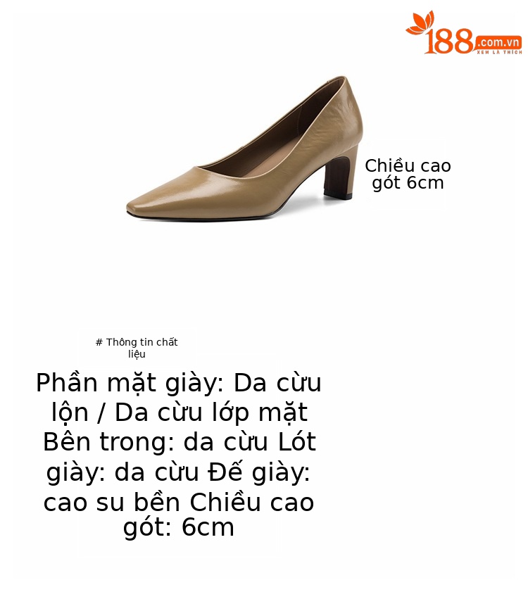Giày cao gót nữ mũi tròn bít da dê quai một chữ khóa, gót 6 cm — màu nâu chi tiết 4