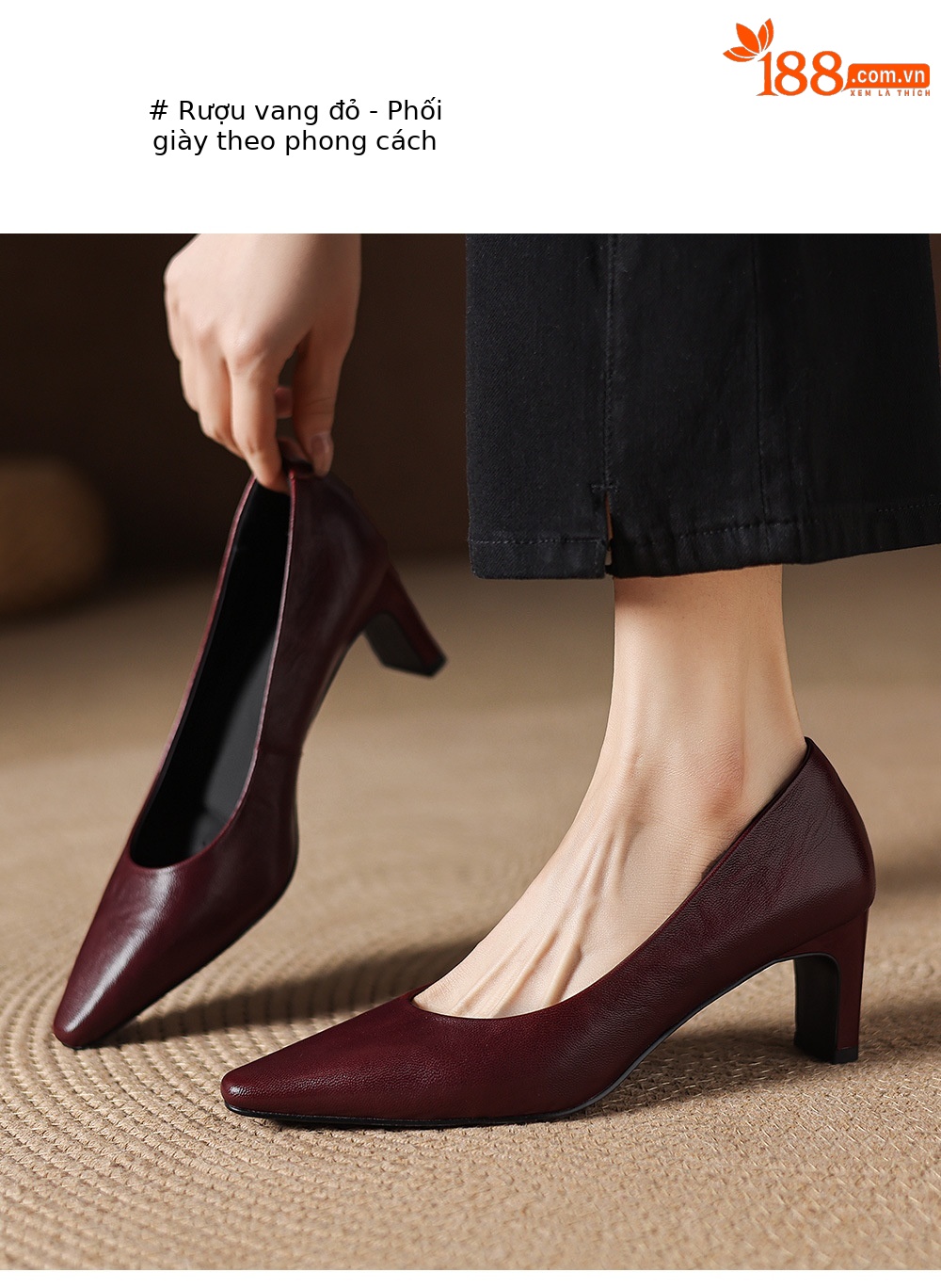 Giày cao gót nữ mũi tròn bít da dê quai một chữ khóa, gót 6 cm — màu nâu chi tiết 8