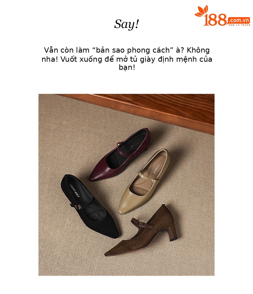 Giày Mary Jane nữ da dê quai ngang khóa gót 6 cm — màu nâu chi tiết 31