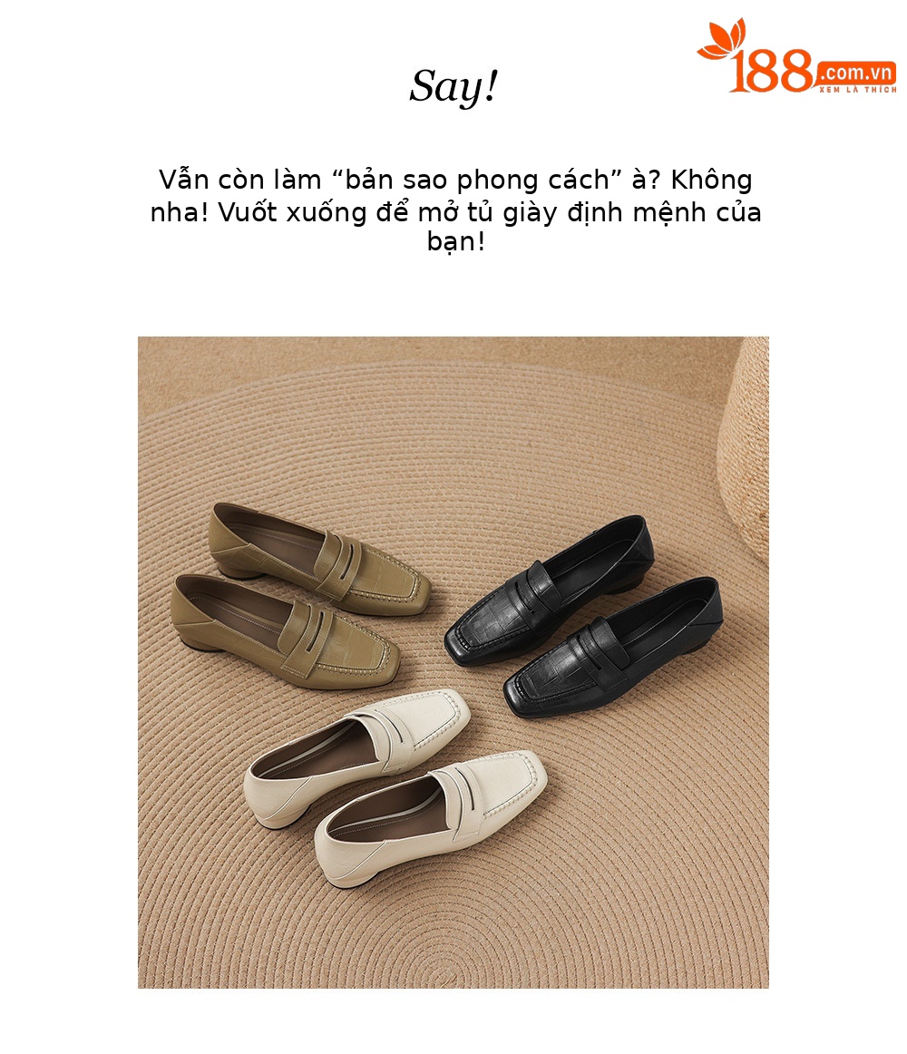 Giày loafer nữ da dê mũi vuông gót thấp cổ điển — đen chi tiết 2