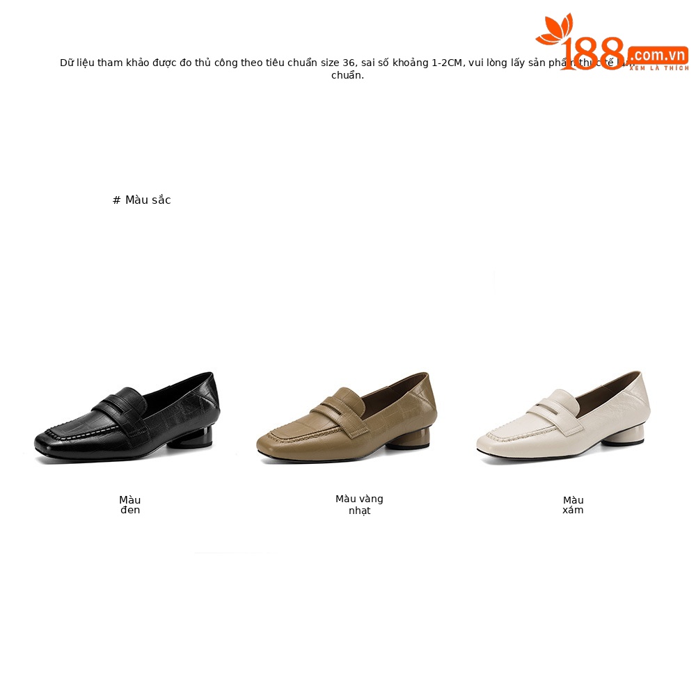 Giày loafer nữ da dê mũi vuông gót thấp cổ điển — đen chi tiết 4