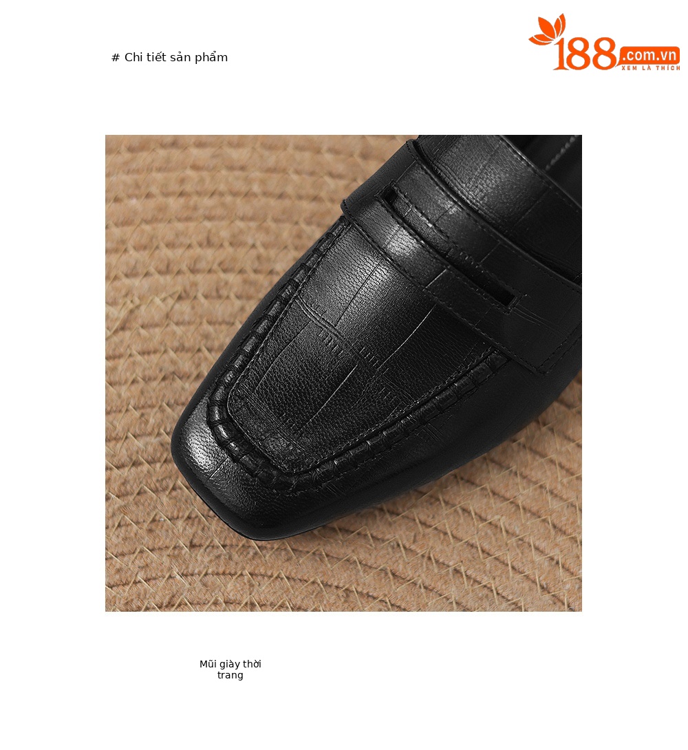 Giày loafer nữ da dê mũi vuông gót thấp cổ điển — đen chi tiết 9