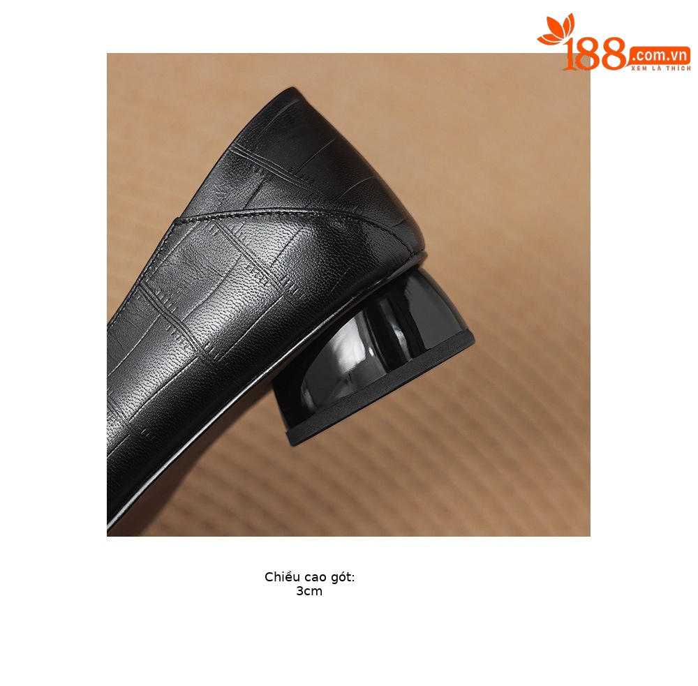 Giày loafer nữ da dê mũi vuông gót thấp cổ điển — đen chi tiết 10