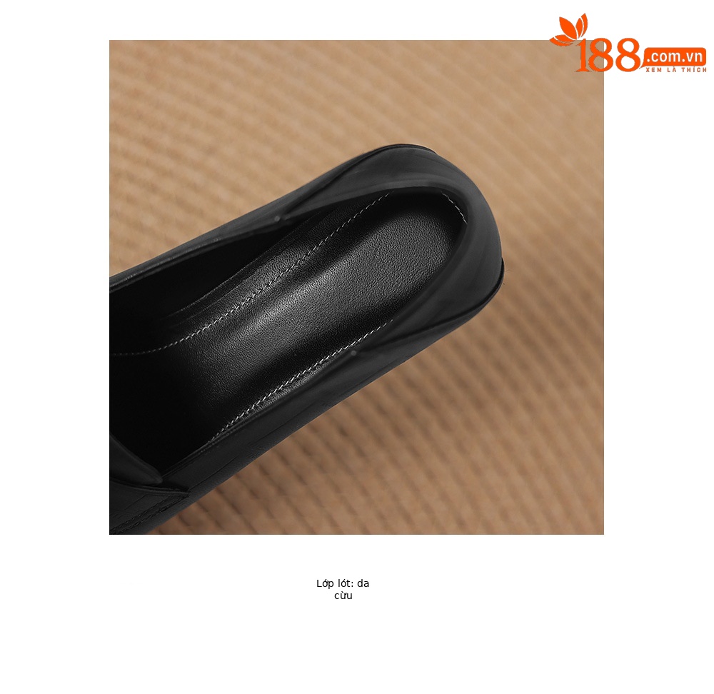 Giày loafer nữ da dê mũi vuông gót thấp cổ điển — đen chi tiết 12