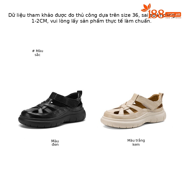 Sandal nữ đế dày da cừu phối quai ngang phong cách học đường — màu đen, màu trắng ngà chi tiết 5