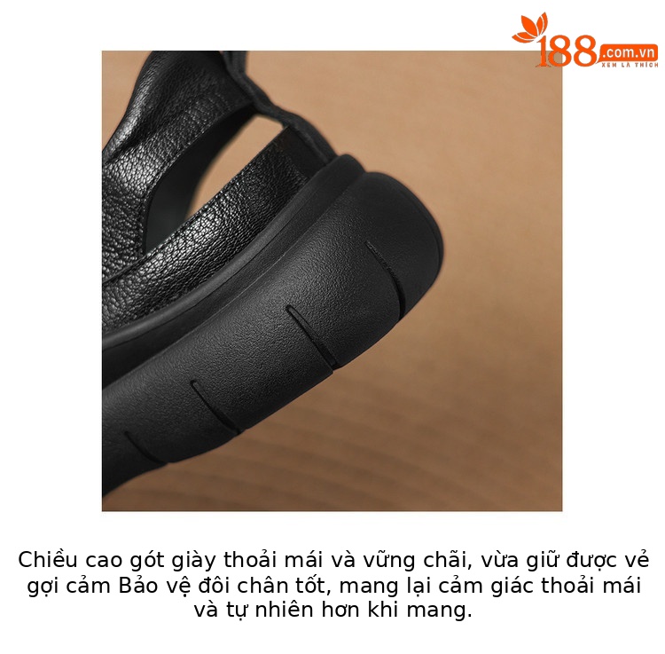 Sandal nữ đế dày da cừu phối quai ngang phong cách học đường — màu đen, màu trắng ngà chi tiết 7