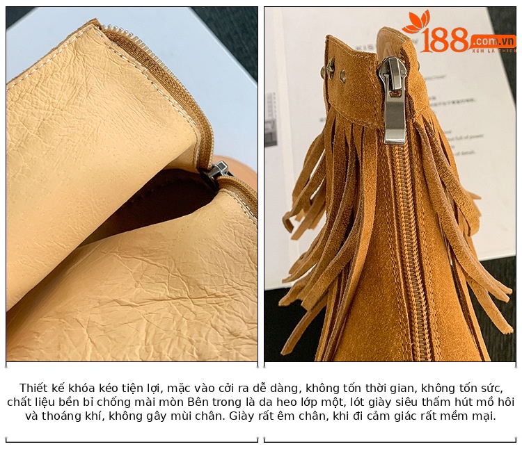 Boot sandal hở mũi gót vuông đế dày da lộn khóa kéo sau — Màu caramel, màu mơ chi tiết 6