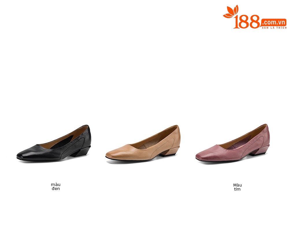 Giày cao gót nữ mũi vuông gót thấp 3 cm kiểu Pháp da bò — đen chi tiết 5