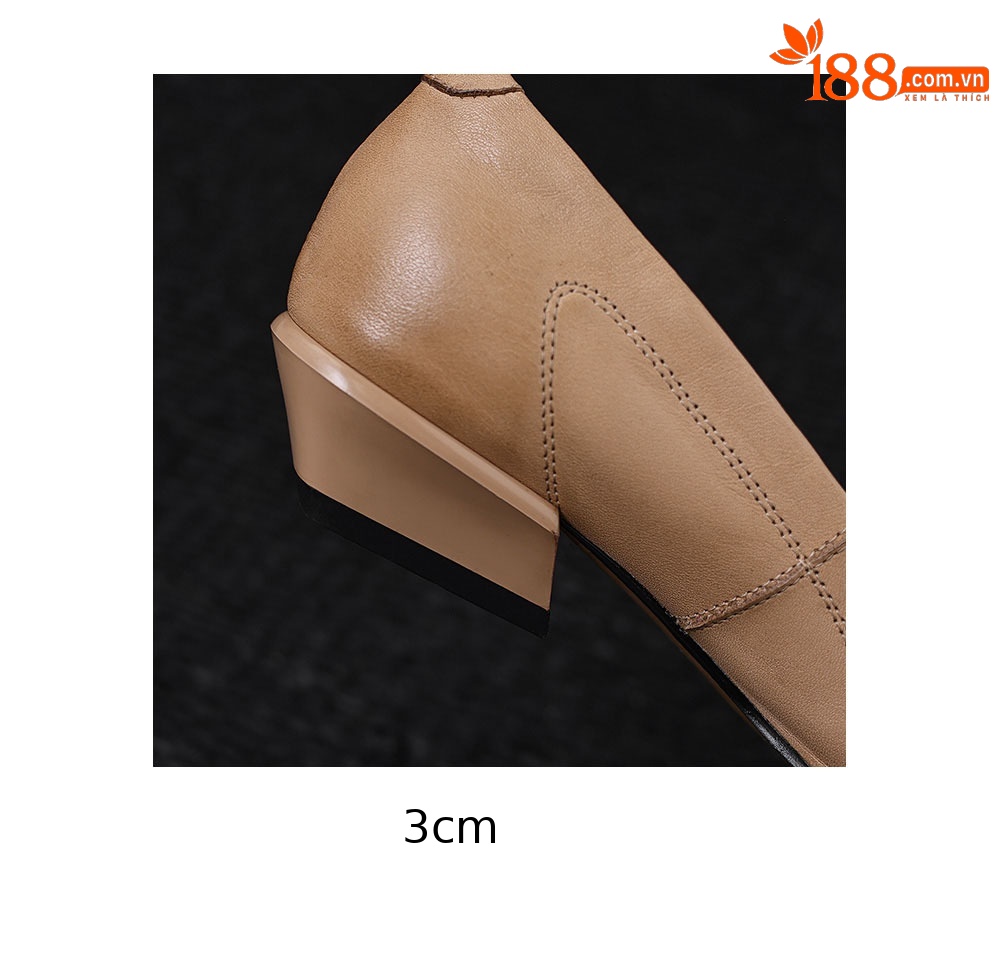 Giày cao gót nữ mũi vuông gót thấp 3 cm kiểu Pháp da bò — đen chi tiết 13