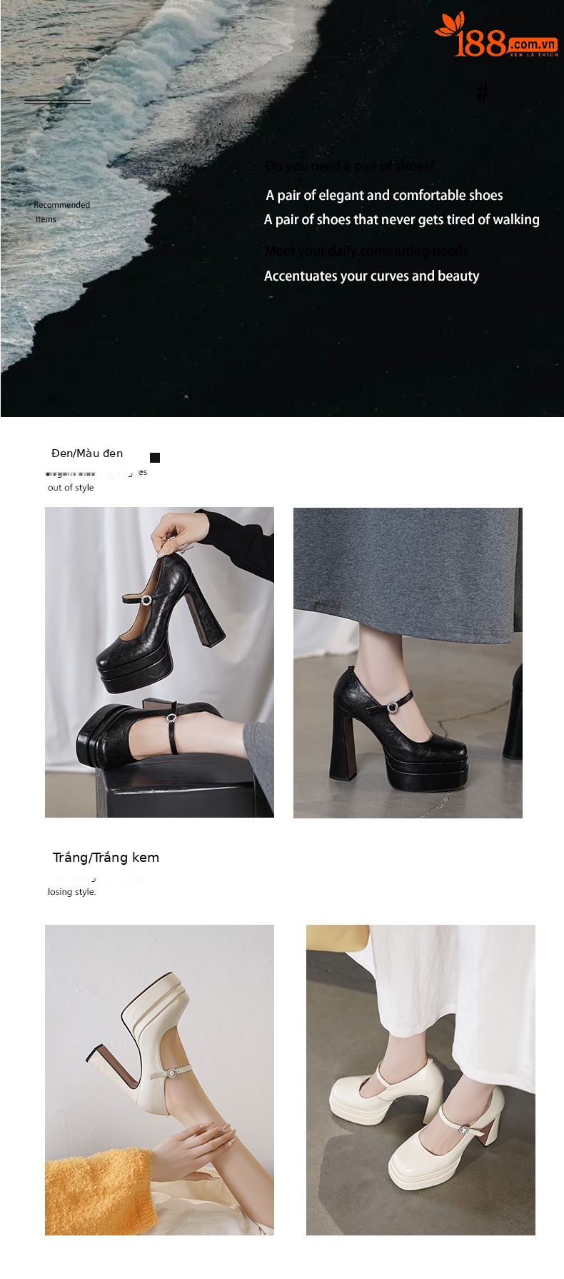Giày cao gót nữ mũi vuông kiểu Pháp, cổ thấp, đế platform, quai một chữ, gót siêu cao 12 cm, phù hợp dự tiệc cưới — màu đen, màu trắng ngà chi tiết 1