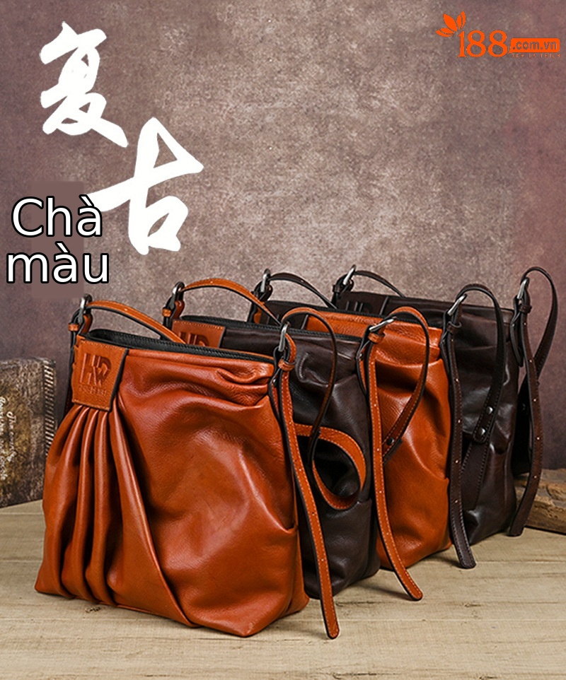Túi đeo chéo nữ da bò phối màu cổ điển kiểu phong cầm — Nâu đỏ cổ điển, Nâu vàng cổ điển, Vàng nâu cổ điển, Nâu cổ điển chi tiết 1