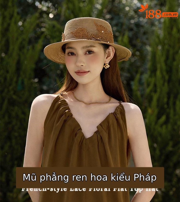Mũ rộng vành chống nắng nữ ren hoa thanh lịch, phong cách Nhật Bản, điều chỉnh 56-58cm — màu trắng chi tiết 1
