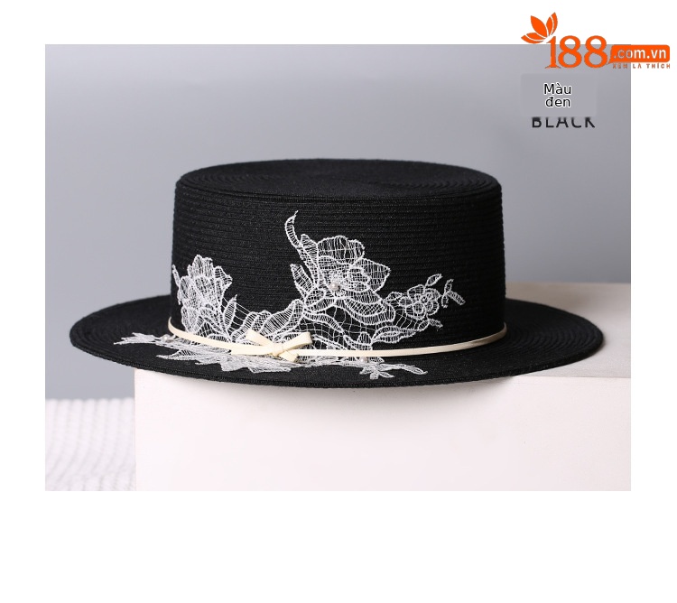 Mũ rộng vành chống nắng nữ ren hoa thanh lịch, phong cách Nhật Bản, điều chỉnh 56-58cm — màu trắng chi tiết 9